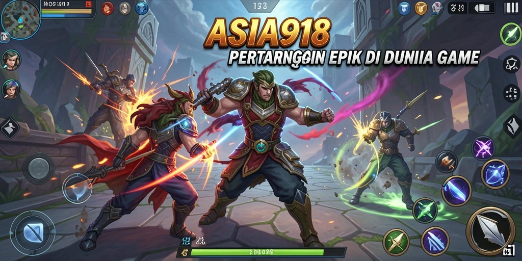 Tangkapan layar utama ASIA918 menunjukkan aksi pertarungan yang mendebarkan.