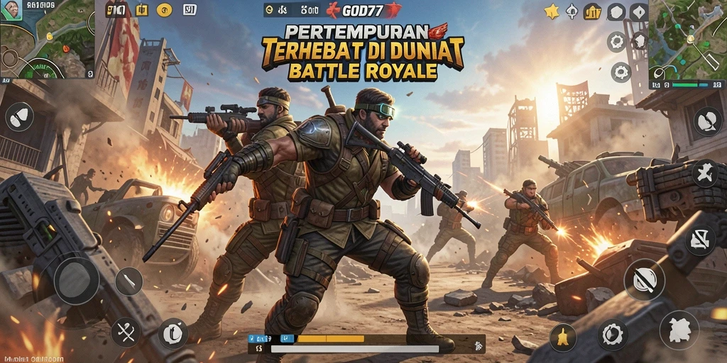 Tampilan gameplay intens di medan perang GOD77.
