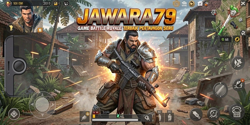 Gameplay seru di JAWARA79 dengan aksi Battle Royale yang mendebarkan.