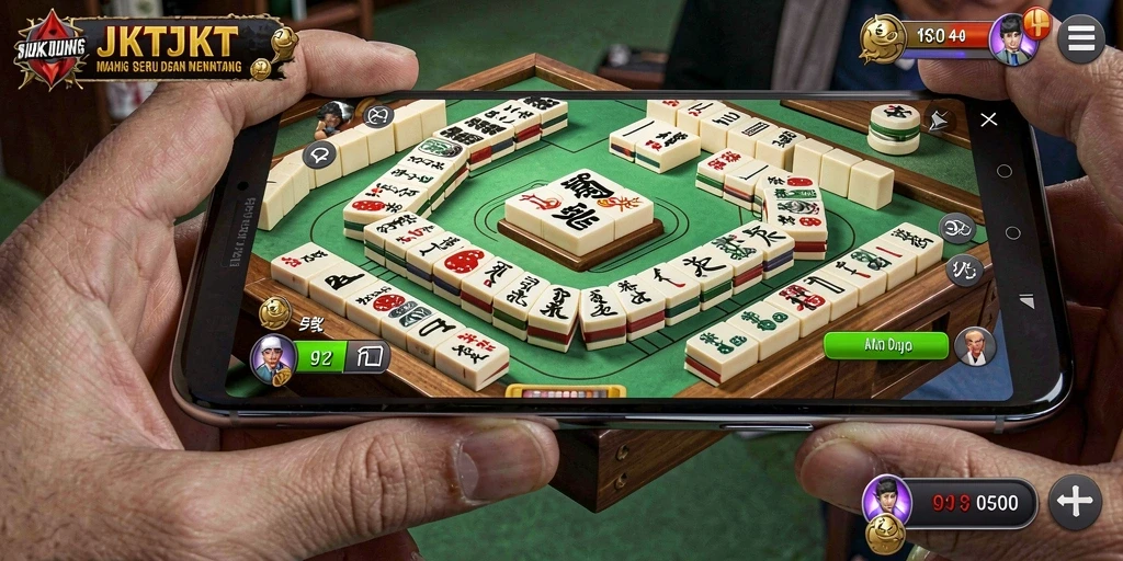 Tampilan gameplay menarik dari JKTJKT dengan teka-teki Mahjong.
