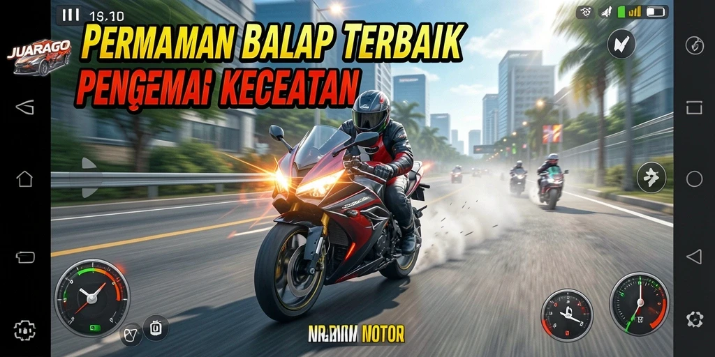 Screenshot JUARAGO menampilkan aksi balap motor yang mendebarkan di lintasan.