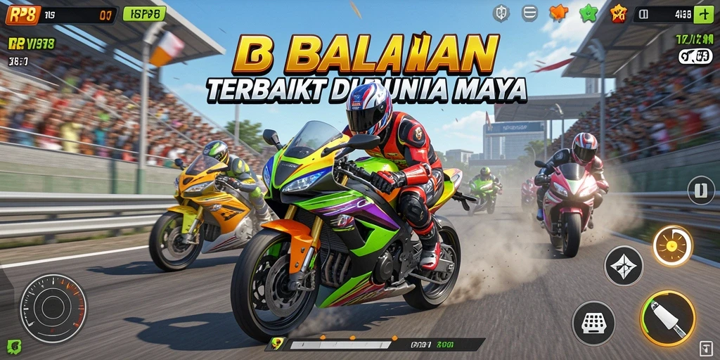 Tampilan gameplay RP8 dengan aksi balapan motor yang mendebarkan.
