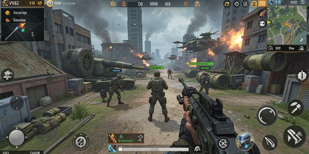 Screenshot gameplay VV62 yang menunjukkan aksi tembak-menembak yang mendebarkan.